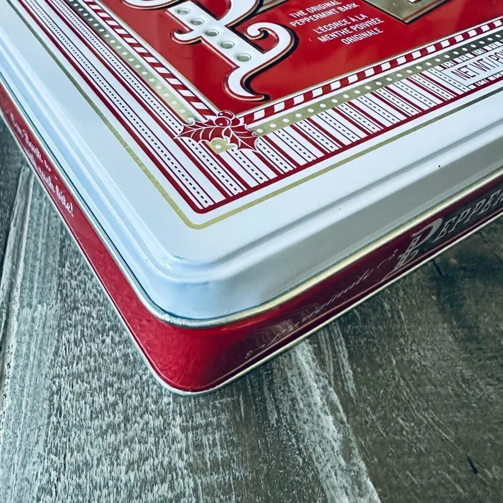 Williams Sonoma Peppermint Bark Holiday Dog Tin Storage Container